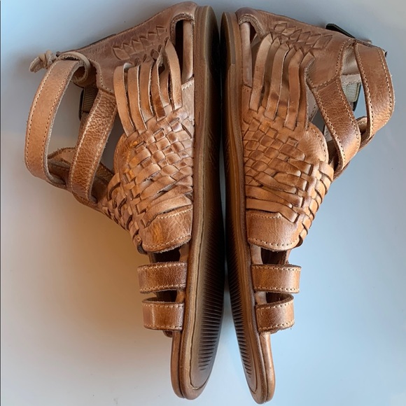 Free People Bed Stu Claire Gladiator Tan Leather Sandals Sz 7 - Picture 6 of 14